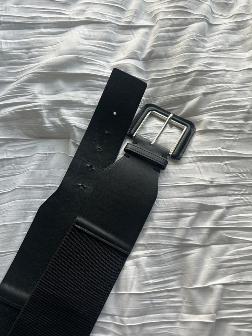 Nine West elastic M L Black Wide Women's Belt with Square Buckle - Picture 5 of 10